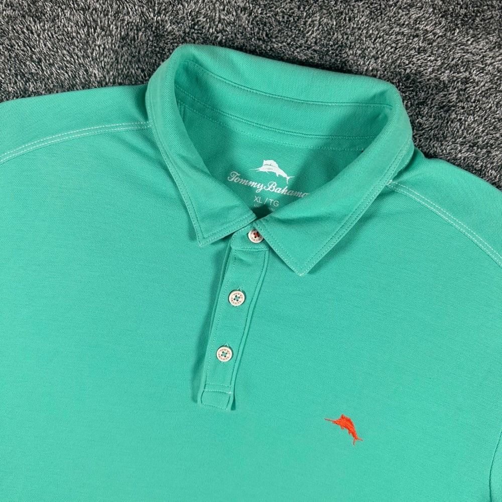 Tommy Bahama Polo Shirt Mens XL Short Sleeve Mint Green Embroidered Marlin Logo
